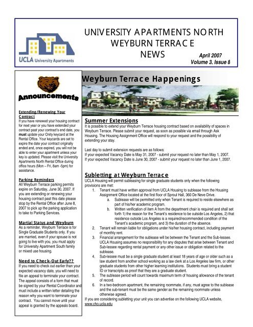 Wt April 07 Newsletter Ucla Housing