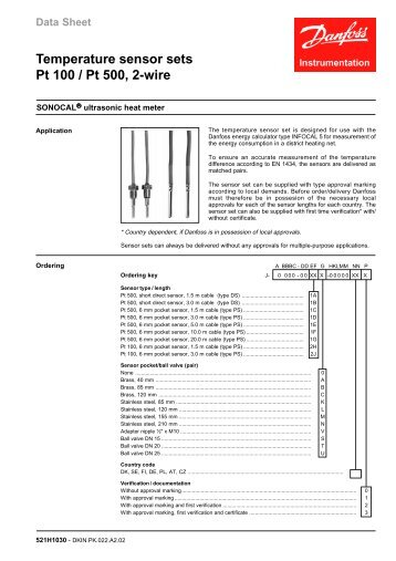Data Sheet Temperature sensor sets Pt 100 / Pt 500, 2-wire