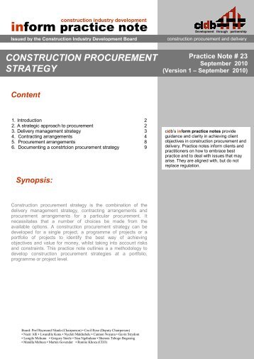 Construction Procurement Strategy: Practise Note #23