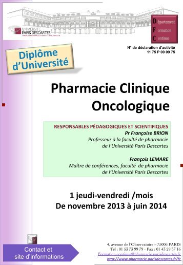 oui - FacultÃ© de Pharmacie - L'UniversitÃ© Paris Descartes