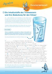 Arbeitsblatt Inhaltsstoffe Trinkwasser