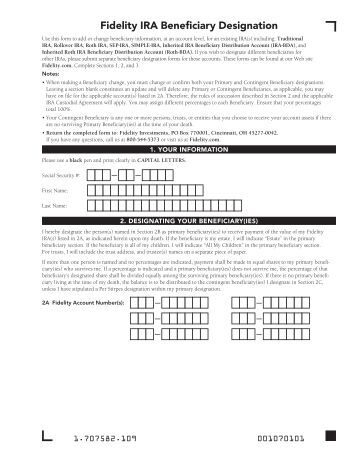 Fidelity Retirement Plan Beneficiary Designation Fidelity Retirement Plan Beneficiary Designation