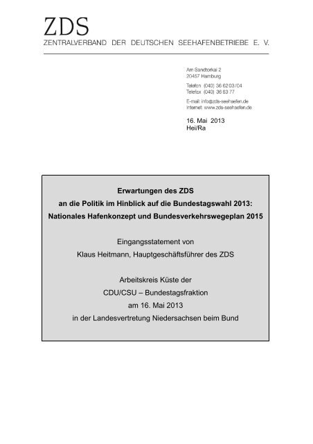 Eingangsstatement von Klaus Heitmann, HauptgeschÃƒÂ¤ftsfÃƒÂ¼hrer des ...