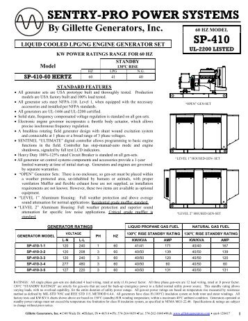 SENTRY-PRO POWER SYSTEMS By Gillette Generators, Inc.