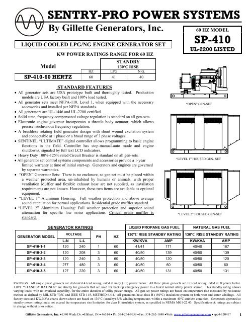 SENTRY-PRO POWER SYSTEMS By Gillette Generators, Inc.