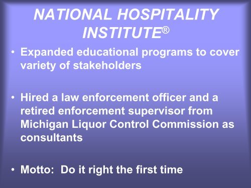 National Hospitality Institute Ronalee Polad slides - Michigan ...