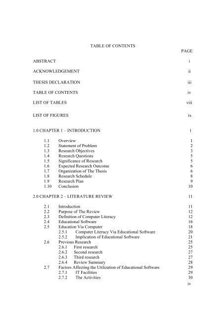 iv TABLE OF CONTENTS PAGE ABSTRACT i ... - DSpace@UM