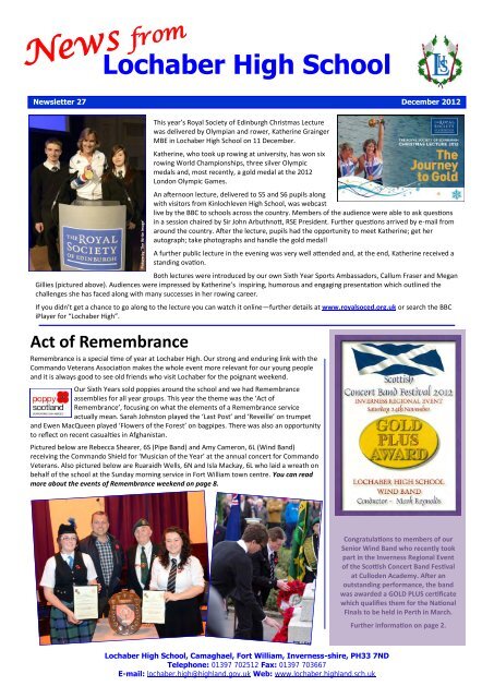 Newsletter 27 - December 2012 - Lochaber High School