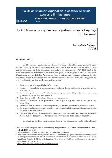 La OEA: un actor regional en la gestiÃ³n de crisis. Logros y limitaciones