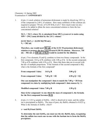 Chemistry 1A Spring 2005 Examination #1 ... - Moorpark College