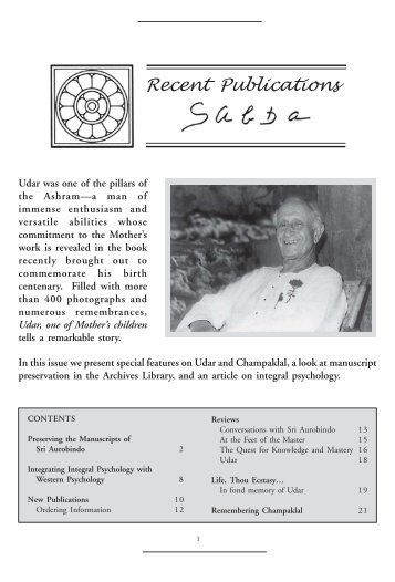 May 2009 - Sabda - Sri Aurobindo Ashram