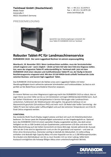 Robuster Tablet-PC für Landmaschinenservice - Durabook