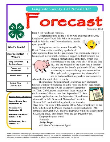 Langlade County 4-H Newsletter - University of Wisconsin-Extension