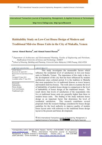 Habitability Study on Low-Cost House Design of Modern and ...
