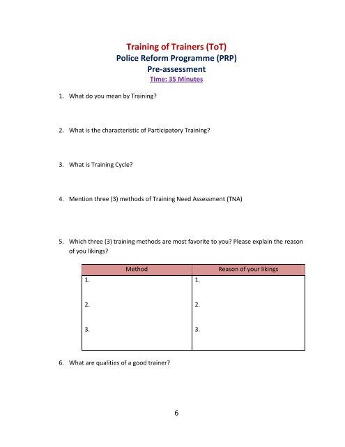Training of Trainers Manual (English) - Police Reform Programme