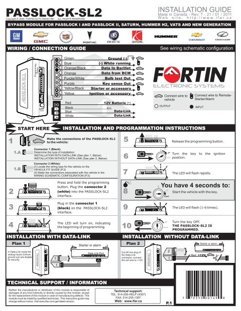 PASSLOCK-SL2 Guide D'Installation - Fortin Electronic Systems