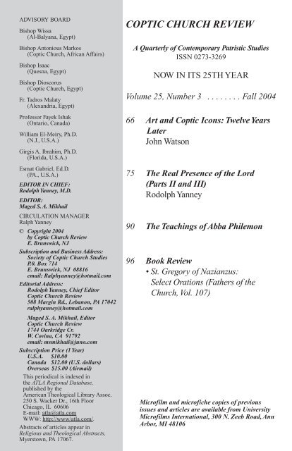 2004 Fall.Vol25.#3.pdf - Coptic Church Review