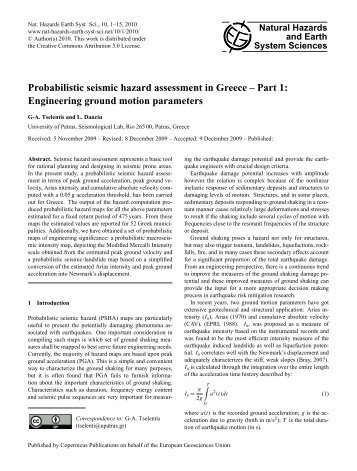 Probabilistic seismic hazard assessment in Greece - PSL - Patras ...