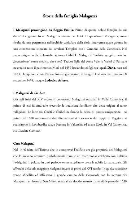 Storia della famiglia Malaguzzi Storia della famiglia Malaguzzi