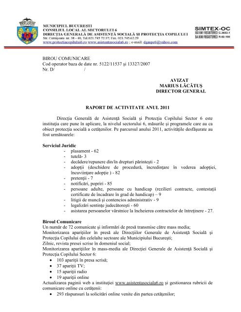 Raport de activitate pentru anul 2011 (.pdf ) - DirecÅ£ia GeneralÄƒ de ...