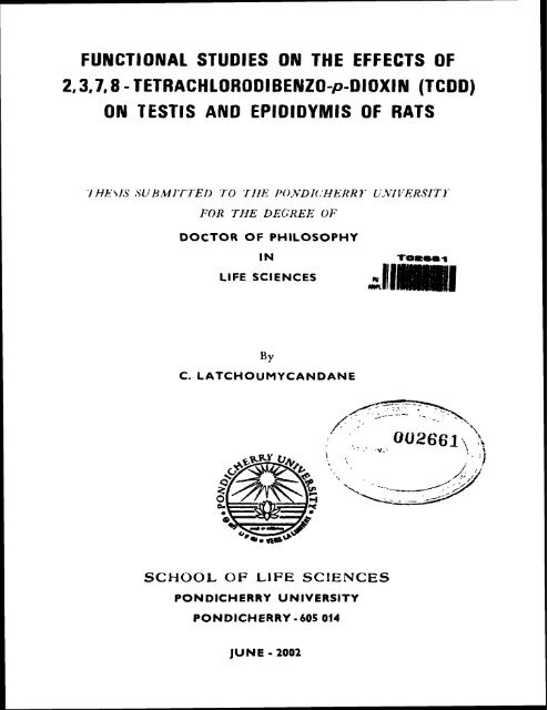 On Testis And Epldldymls Of Rats Pondicherry University On Testis And Epldldymls Of Rats Pondicherry University