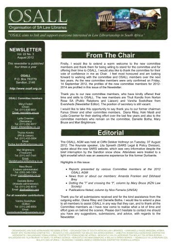 Newsletter Aug 2012 Vol 23 No 3 - Organisation of South African ...
