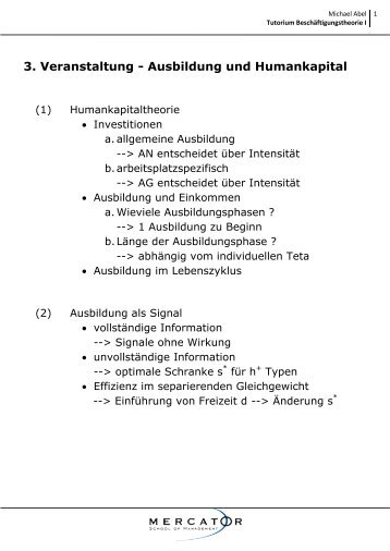 Tutorium BeschÃ¤ftigungstheorie I