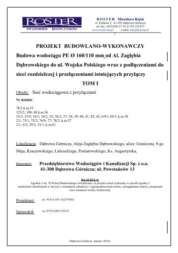 Opis budowlano – wykonawczy 160 i 110 - PWiK Dąbrowa Górnicza