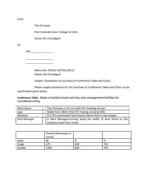 Quotation Notice for Purchase of Conference Table ... - Chandigarh