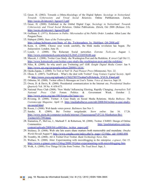 No 13 - Journal of Social Informatics / Revista de Informatica Sociala