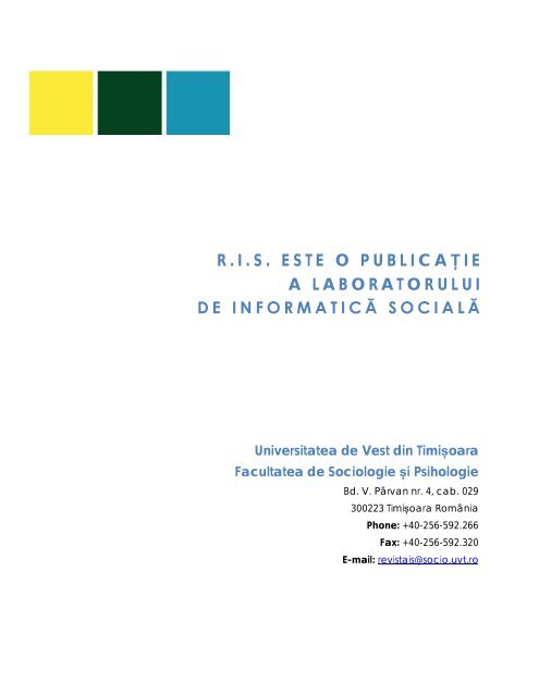 No 13 - Journal of Social Informatics / Revista de Informatica Sociala