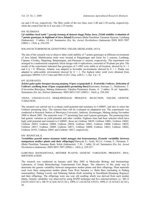 IARA Vol. XXV No. 1 Year. 2008 (pdf, 1000 kb) - Pustaka Deptan