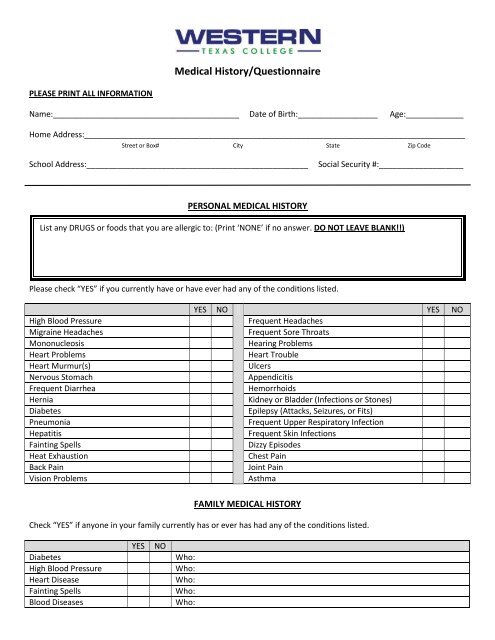 Physical Form - Western Texas College Athletics. WTC Westerners.