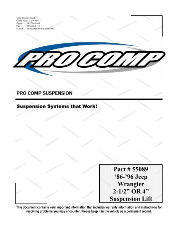 Part # 55089 '86-'96 Jeep Wrangler 2-1/2” OR 4 ... - Pro Comp Tires