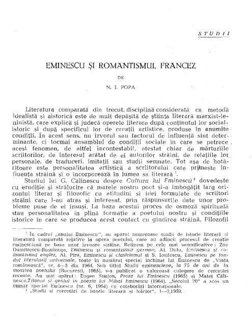 N. I. POPA, Eminescu Åi romantismul francez - alil.ro