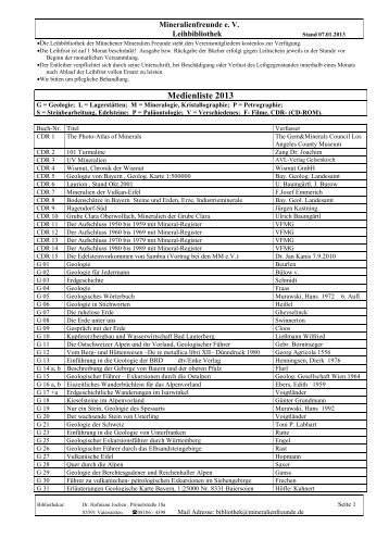 Medienliste 2013 - MÃ¼nchener Mineralienfreunde eV