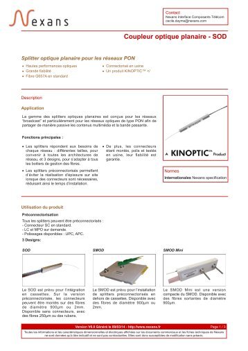 Coupleur optique planaire - SOD - Nexans