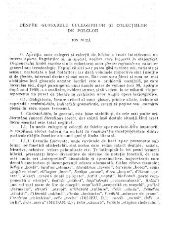 ION NUÅ¢Ä, Despre glosarele culegerilor Åi colecÅ£iilor de folclor - alil.ro