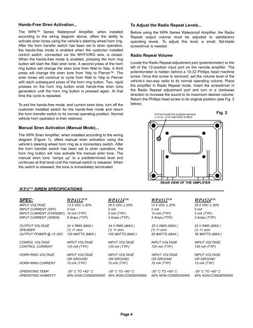 13236: WPA Series Waterproof Siren Amplifier - Whelen Engineering