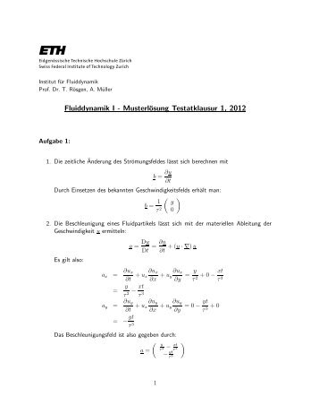 Fluiddynamik I - MusterlÃ¶sung Testatklausur 1, 2012 - IFD