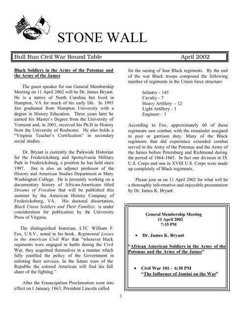 April 2002 Bull Run Civil War Round Table April 2002 Bull Run Civil War Round Table, Bull Run Civil War Round Table