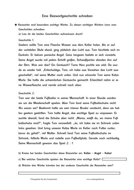 Reizwortgeschichte Spannende Geschichte Schreiben Beispiel Eine Reizwortgeschichte schreiben, 1 - Ã bungsblÃ¤tter fÃ¼r die