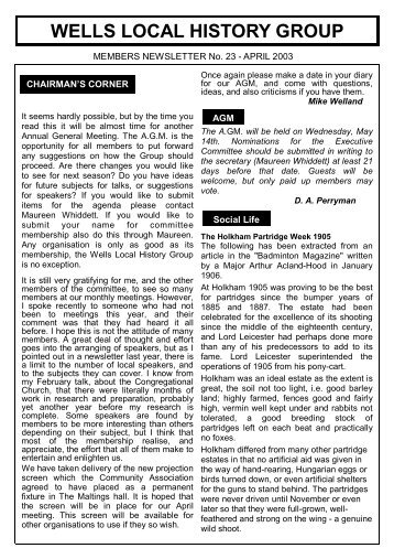 Newsletter No 23 - April 2003 - Wells-next-the-Sea