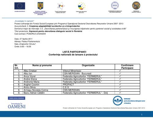 Lista participantilor la Conferinta Nationala de ... - CSN Meridian