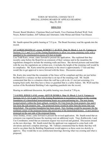 Zoning Board of Appeals Minutes - May 29, 2012 - Town of Weston ...