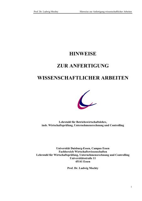Hinweise zur Anfertigung wissenschaftlicher Hausarbeiten