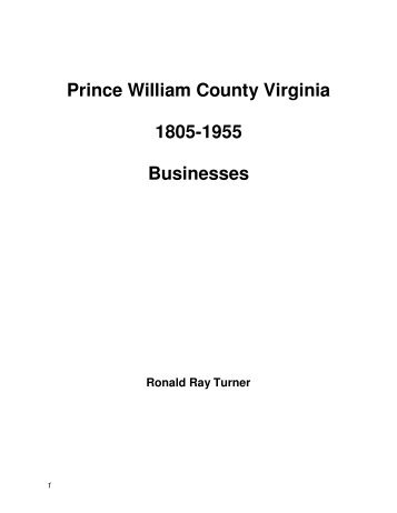 Prince William County Virginia 1805-1955 Businesses
