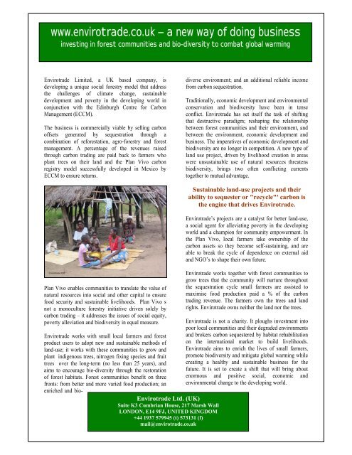 First leaflet on the flagship project in Mozambique - Envirotrade
