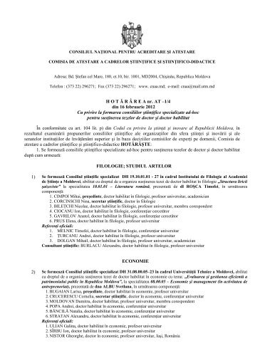 Hotărârea u privire la formarea consiliilor ştiinţifice specializate ad ...