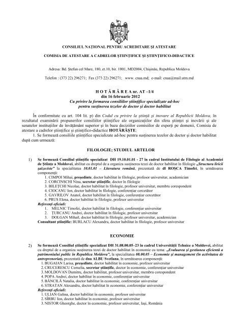 Hotărârea u privire la formarea consiliilor ştiinţifice specializate ad ...